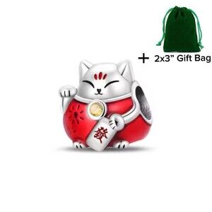 Lucky Red Chinese Cat Charm Bead | 925 Silver | Brand new